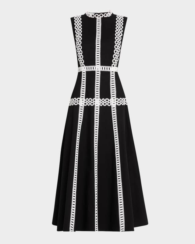 Woven Eyelet-Trim Cotton Maxi Fit & Flare Dress - Modern Fit